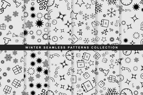 Winter seamless patterns collection with holiday icons Stock Illustration