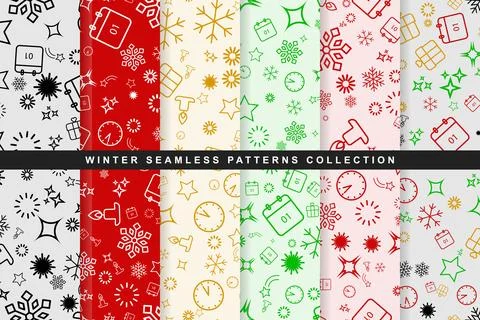 Winter seamless patterns collection with holiday icons Stock Illustration