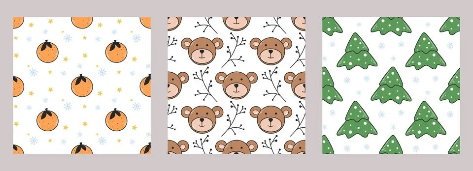 Winter seamless patterns with teddy set Ilustración de archivo