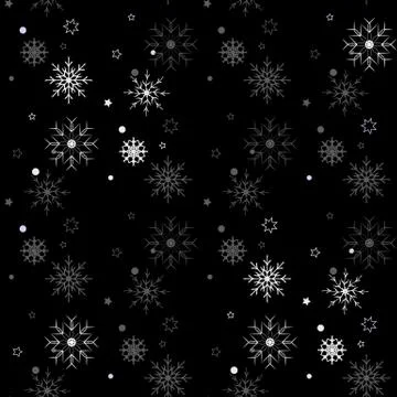 Winter Seamless Snowflake Pattern on black background. Vector EPS 10. 스톡 일러스트