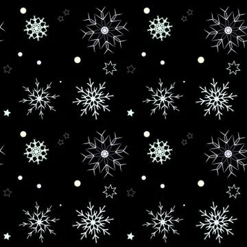 Winter Seamless Snowflake Pattern on black background. Vector EPS 10. Stock Illustration