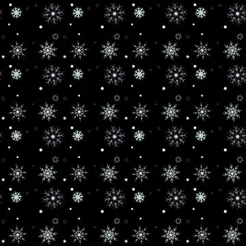 Winter Seamless Snowflake Pattern on black background. Vector EPS 10. Stock Illustration