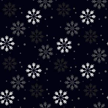 Winter Seamless snowflakes pattern on black background. Symbol of winter, Mer Stock Illustration