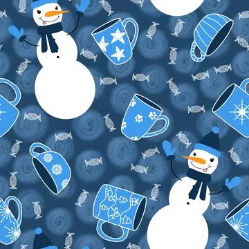 Winter seamless snowman pattern for fabrics and textiles and packaging Stock Illustration