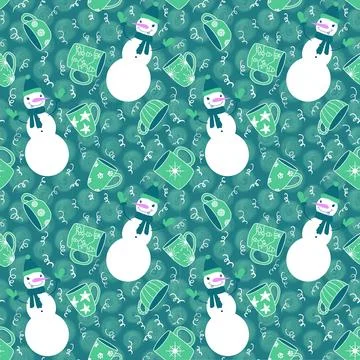 Winter seamless snowman pattern for fabrics and textiles and packaging 스톡 일러스트