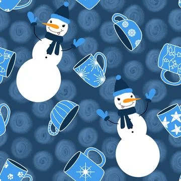 Winter seamless snowman pattern for fabrics and textiles and packaging イラスト素材