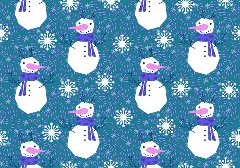 Winter seamless snowman pattern for fabrics and textiles and packaging Stock Illustration
