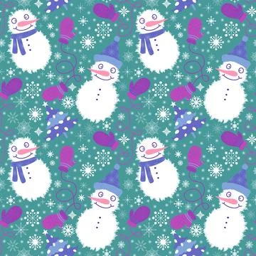 Winter seamless snowman pattern for fabrics and textiles and packaging Stock Illustration