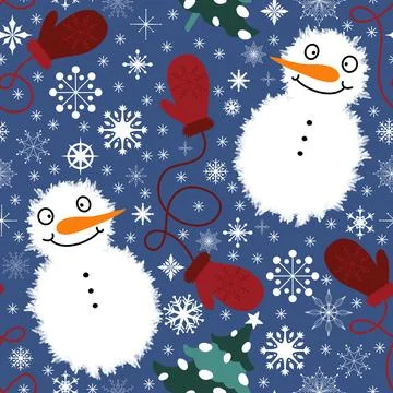 Winter seamless snowman pattern for fabrics and textiles and packaging Stock Illustration