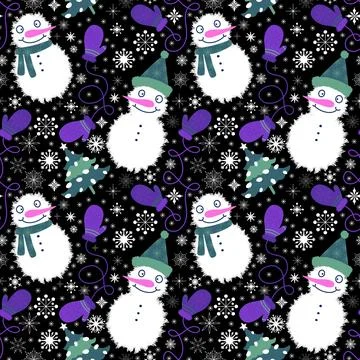 Winter seamless snowman pattern for fabrics and textiles and packaging Stock Illustration