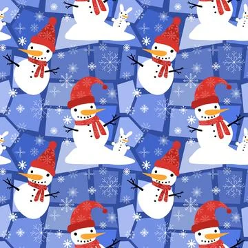 Winter seamless snowman pattern for fabrics and textiles and packaging Stock Illustration