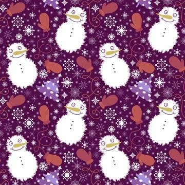 Winter seamless snowman pattern for fabrics and textiles and packaging Illustrazione stock