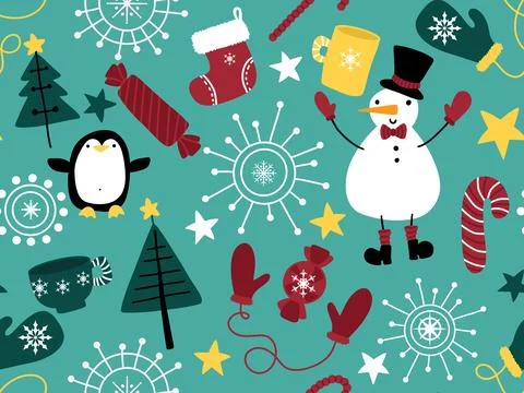 Winter seamless snowman pattern for fabrics and textiles and packaging Stock Illustration