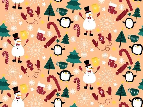 Winter seamless snowman pattern for fabrics and textiles and packaging Illustrazione stock