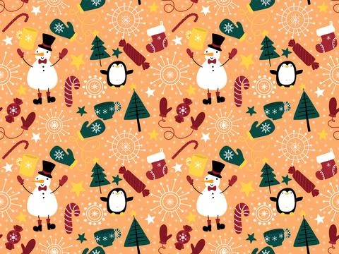 Winter seamless snowman pattern for fabrics and textiles and packaging Stock Illustration