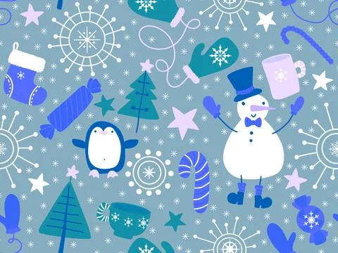 Winter seamless snowman pattern for fabrics and textiles and packaging Stock Illustration