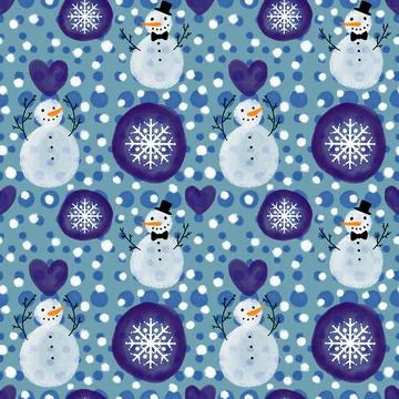 Winter seamless snowman pattern for fabrics and textiles and packaging Stock Illustration