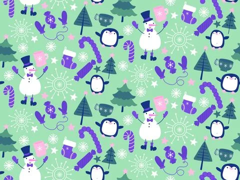 Winter seamless snowman pattern for fabrics and textiles and packaging Stock Illustration