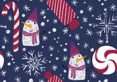 Winter seamless snowman pattern for fabrics and textiles and packaging Stock Illustration