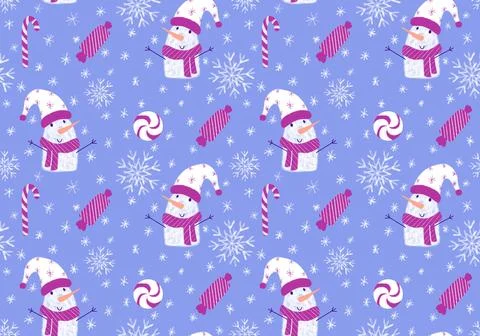 Winter seamless snowman pattern for fabrics and textiles and packaging Illustrazione stock