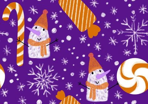Winter seamless snowman pattern for fabrics and textiles and packaging Stock Illustration
