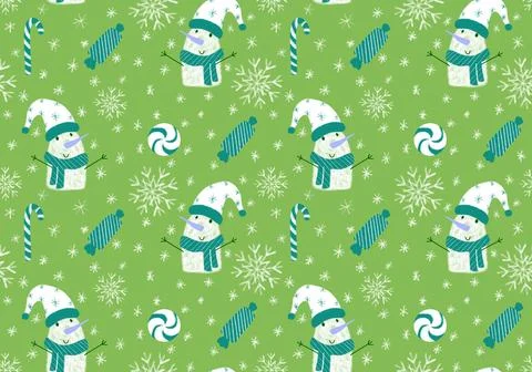 Winter seamless snowman pattern for fabrics and textiles and packaging Illustrazione stock