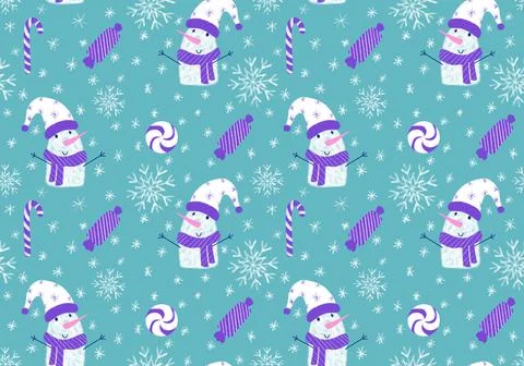 Winter seamless snowman pattern for fabrics and textiles and packaging Stock Illustration