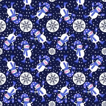 Winter seamless snowman pattern for fabrics and textiles and packaging 스톡 일러스트