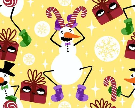 Winter seamless snowman pattern for fabrics and textiles and packaging 스톡 일러스트