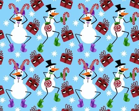 Winter seamless snowman pattern for fabrics and textiles and packaging Illustrazione stock