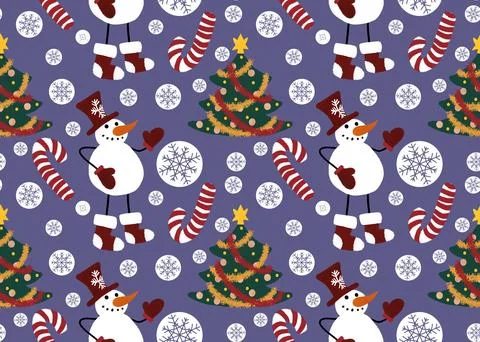Winter seamless snowman pattern for fabrics and textiles and packaging Illustrazione stock
