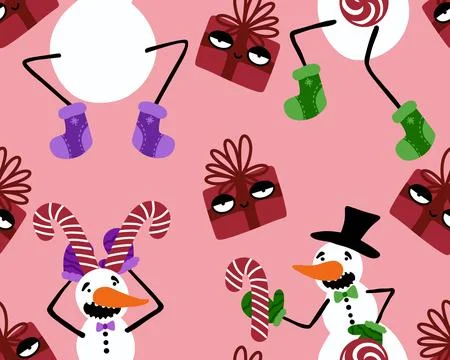 Winter seamless snowman pattern for fabrics and textiles and packaging イラスト素材