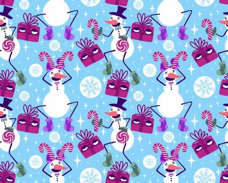 Winter seamless snowman pattern for fabrics and textiles and packaging Illustrazione stock