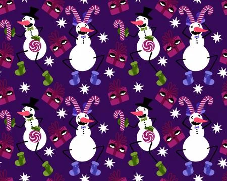Winter seamless snowman pattern for fabrics and textiles and packaging Stock Photos