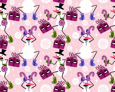 Winter seamless snowman pattern for fabrics and textiles and packaging Stock Photos