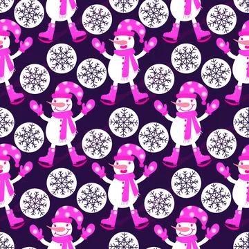 Winter seamless snowman pattern for fabrics and textiles and packaging Stock Photos