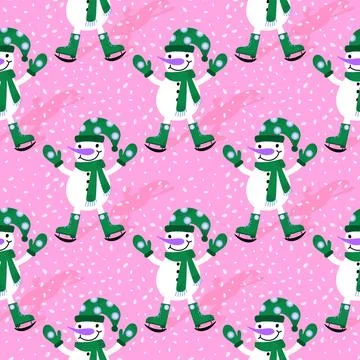 Winter seamless snowman pattern for fabrics and textiles and packaging Stock Photos