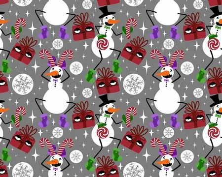 Winter seamless snowman pattern for fabrics and textiles and packaging Stock Photos
