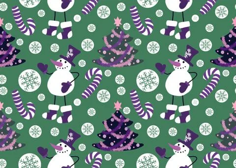 Winter seamless snowman pattern for fabrics and textiles and packaging Stock Photos