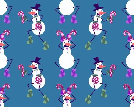Winter seamless snowman pattern for fabrics and textiles and packaging Stock Photos
