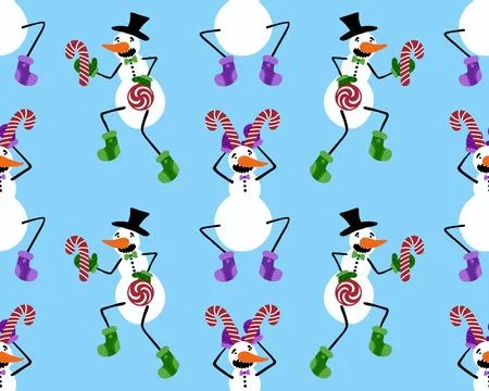 Winter seamless snowman pattern for fabrics and textiles and packaging Stock Photos