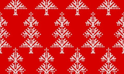 Winter seamless vector pattern with christmas trees, cozy embroidery pattern on 库存插图