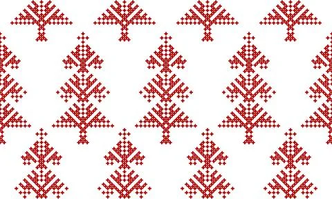 Winter seamless vector pattern with christmas trees, cozy embroidery pattern on 库存插图