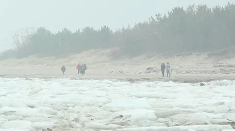 Winter seaside with ice around, cold weather Stock Footage 10834225