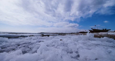 Winter seaside ice landscape (Time-lapse) Stock Footage 132692439