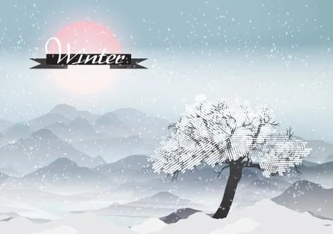 Winter Season with Abstract Tree - Vector Illustration Stock Illustration