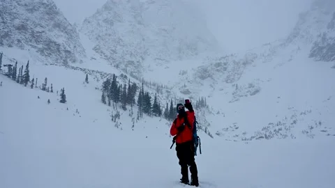 Winter selfie at Emerald Lake while snowing Stock Footage 149385208