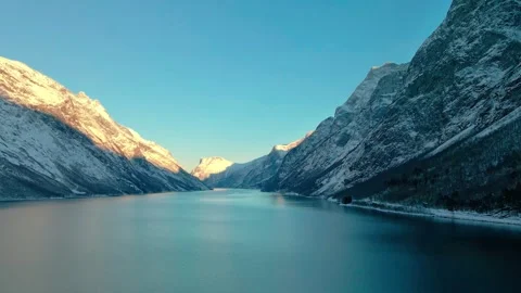Winter Serenity Eresfjord and Eikesdalen Fjord Landscape in Norway Stock-Footage 315471300