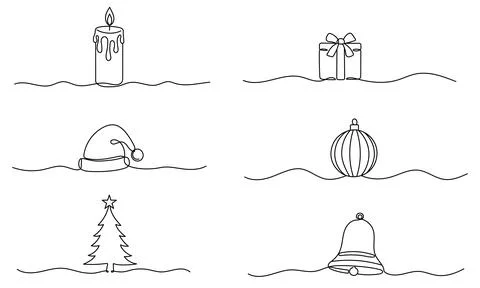 Winter set. Continuous one line drawing Christmas design elements. Simple m.. Stock Illustration