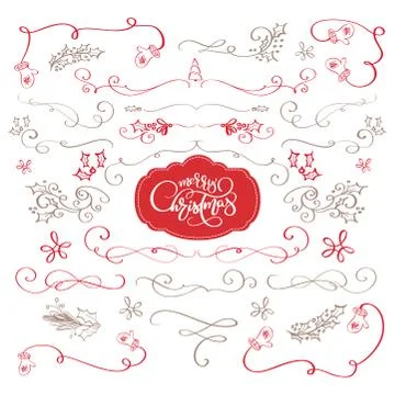 Winter set of decorative calligraphic elements Merry Christmas, dividers and new Stock Illustration